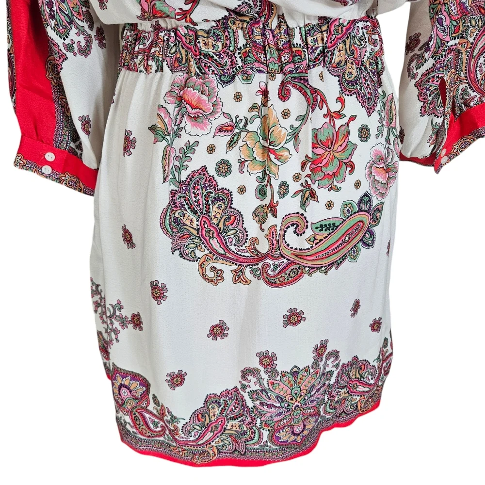 Zara Pink Paisley Floral Print Wrap Mini Dress Sz M Tie Waist Feminine Flirty - Picture 10 of 16